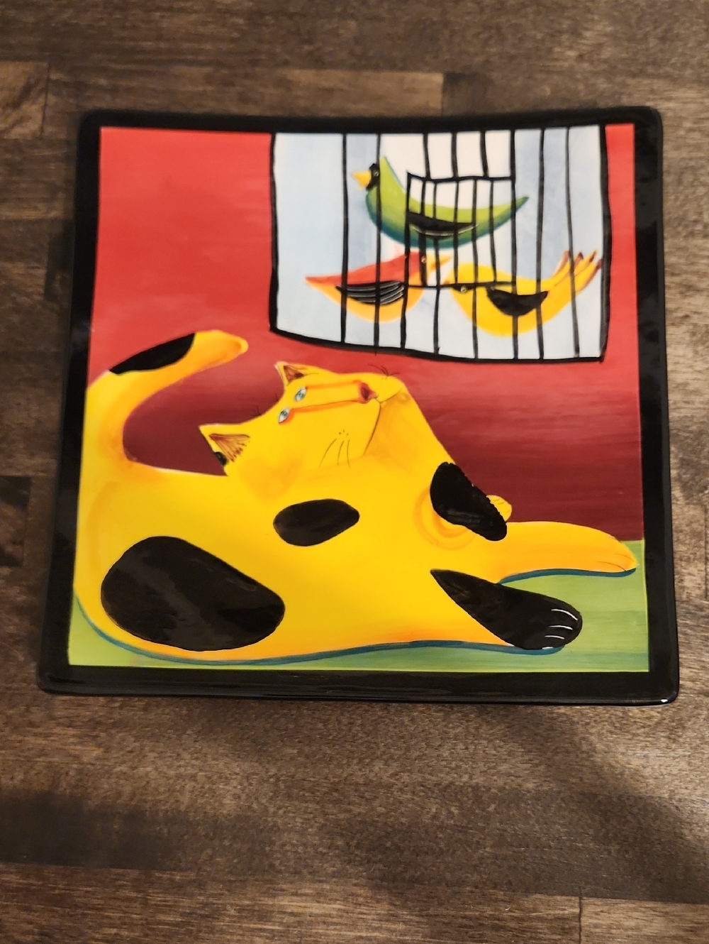 Mary Naylor Designs Decorative Plate - Cat Watching Caged Birds
